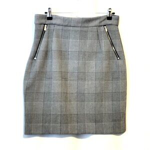 H&M Womens Sz 12 Plaid Skirt Pencil Black White Check Above Knee Length Pockets